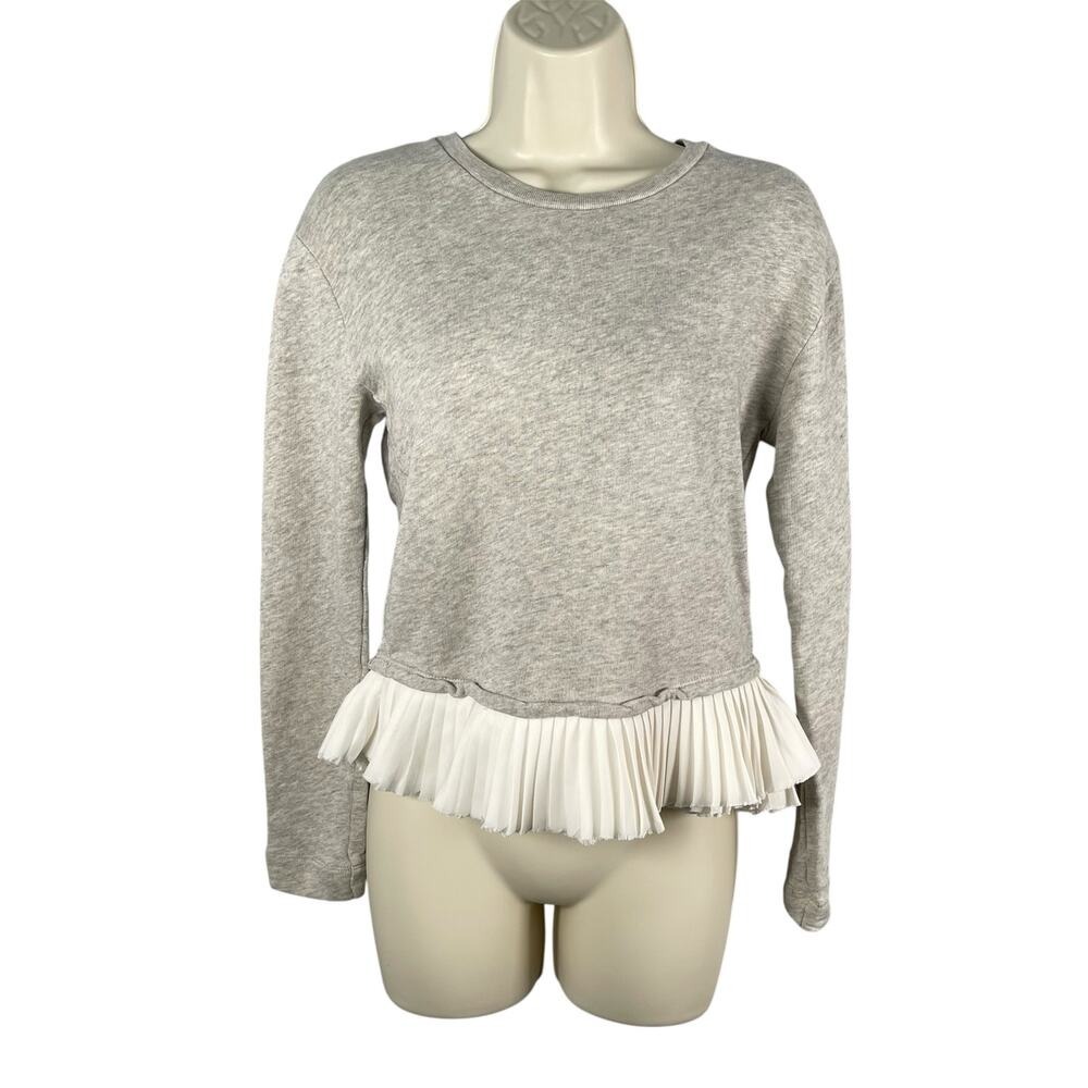 J Crew Sweatshirt XXS Gray White Ruffle Hem Terry Lined B7110 Twee Coquette